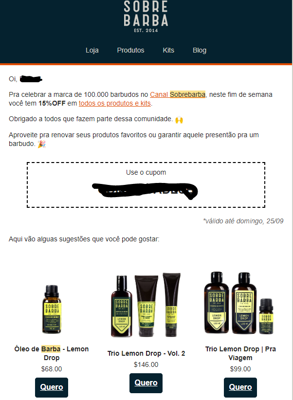 modelos de e-mail marketing para promoção na compra de kit para cuidados com a barba