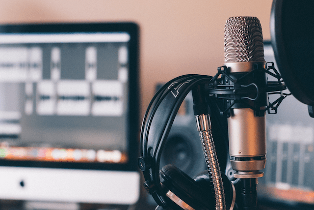 Closeup of Podcasting Microphone and Headset