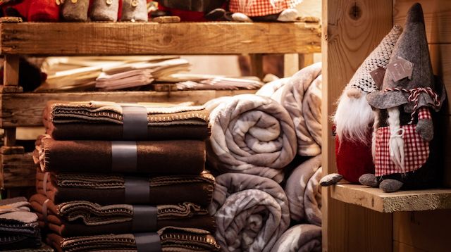 Visual Merchandising Christmas Display with Blankets