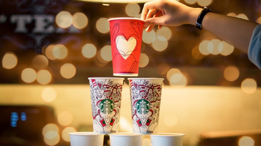 Visual Merchandising Starbucks Cup Pyramid