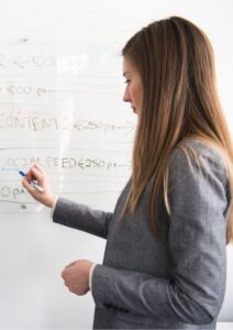 Leadership Skills Woman Writing on White Board