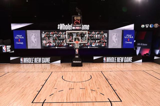 NBA court with virtual fans in seats