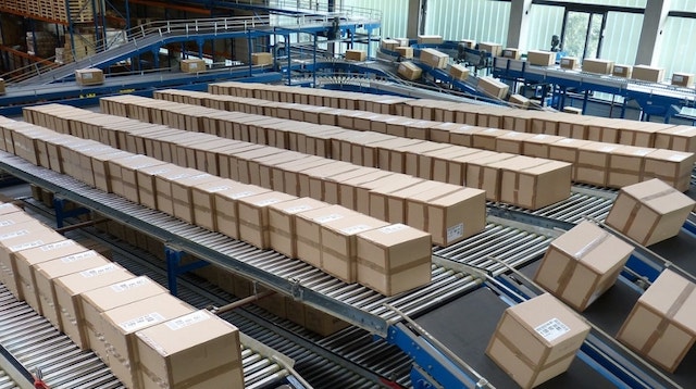 Supply Chain Boxes on Conveyor