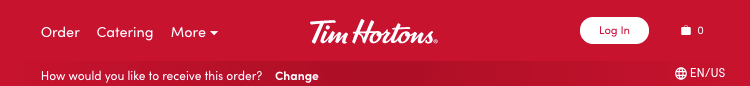 Tim Hortons navigation bar at top of website