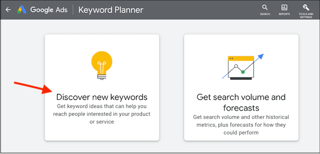 Example of how to discover new keywords on Google Keyword Planner