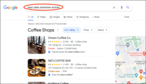 Google search for best cafes downtown Toronto