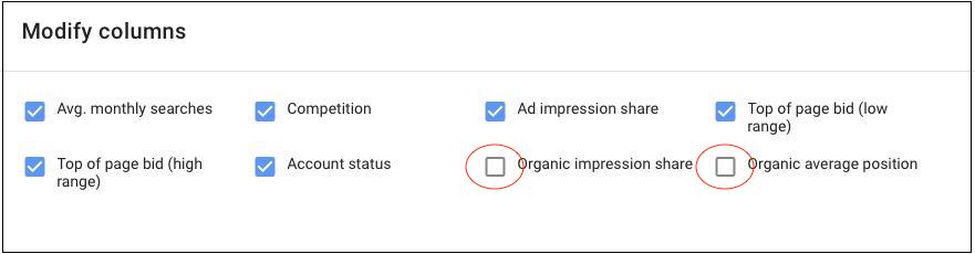Google Keyword Tool Modify Columns