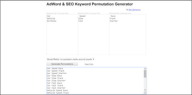 Keyword Planner Adword SEO Permutation Generator