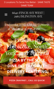 Mobile view of pizza hub website