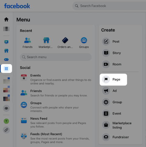 Facebook menu