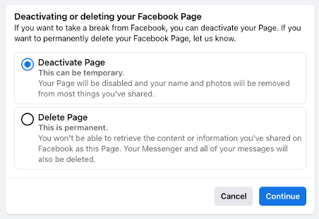 How to deactivate a Facebook Business page step 3