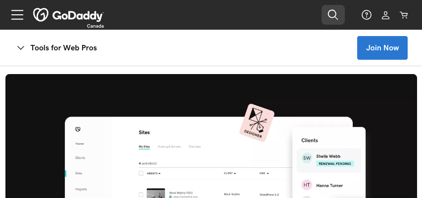 GoDaddy Pro Hub landing page