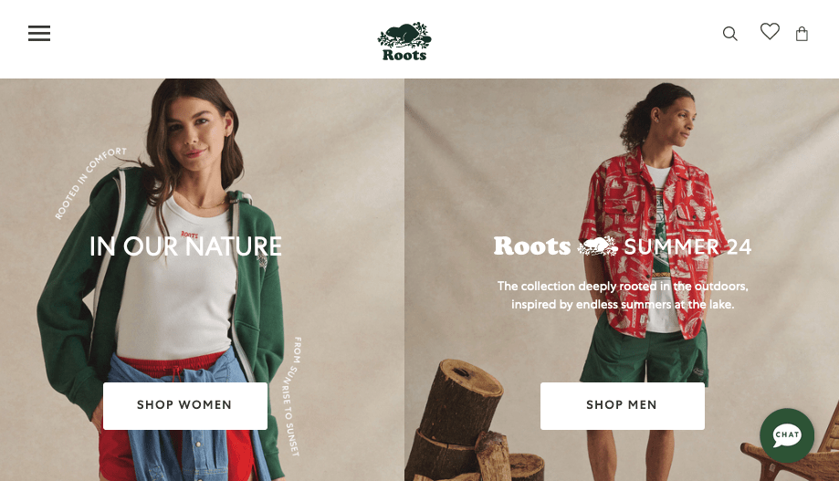 Roots website home page