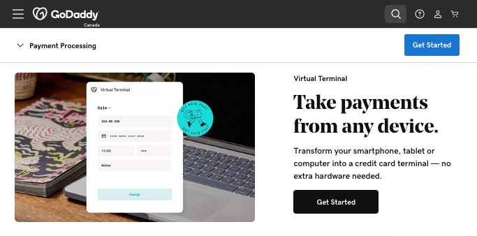 GoDaddy Payments Virtual Terminal landing page