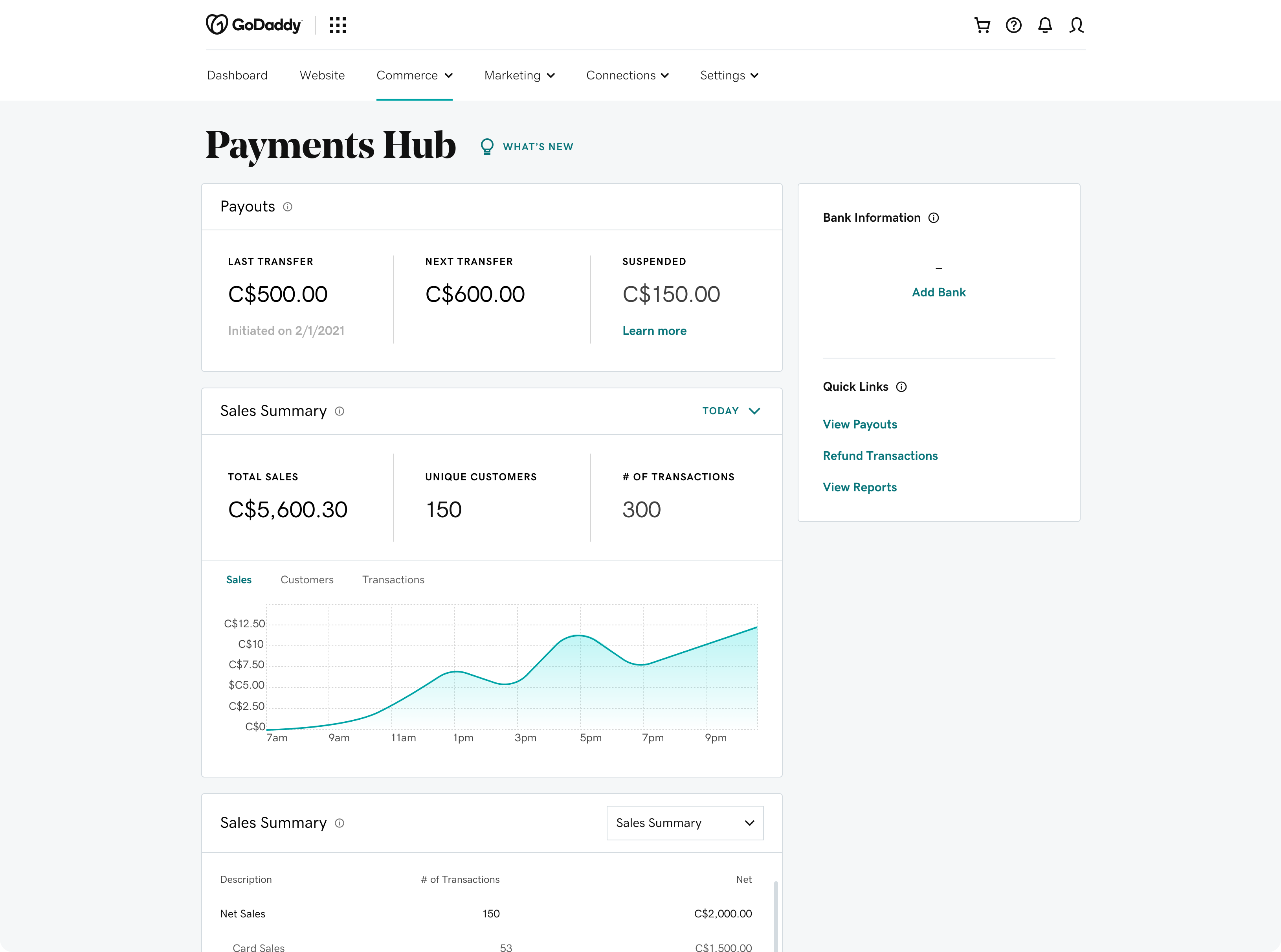 GoDaddy Payments dashboard