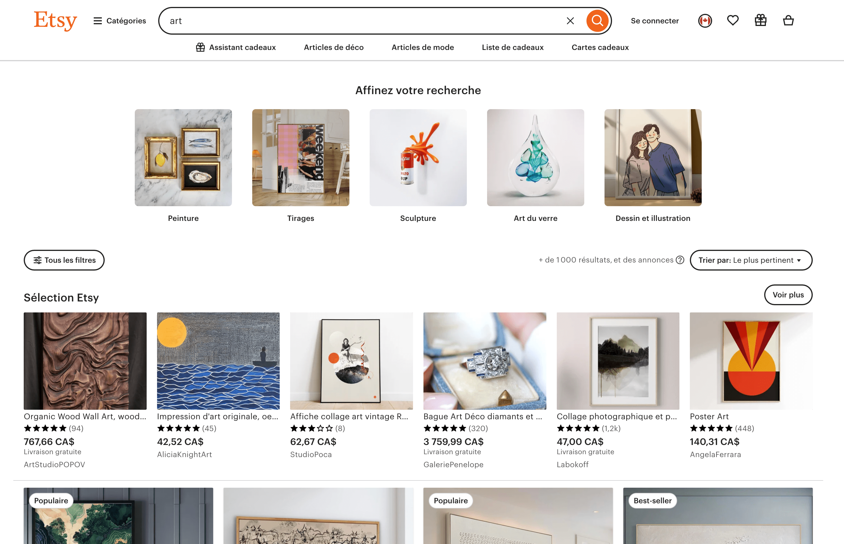 French Etsy art landing page