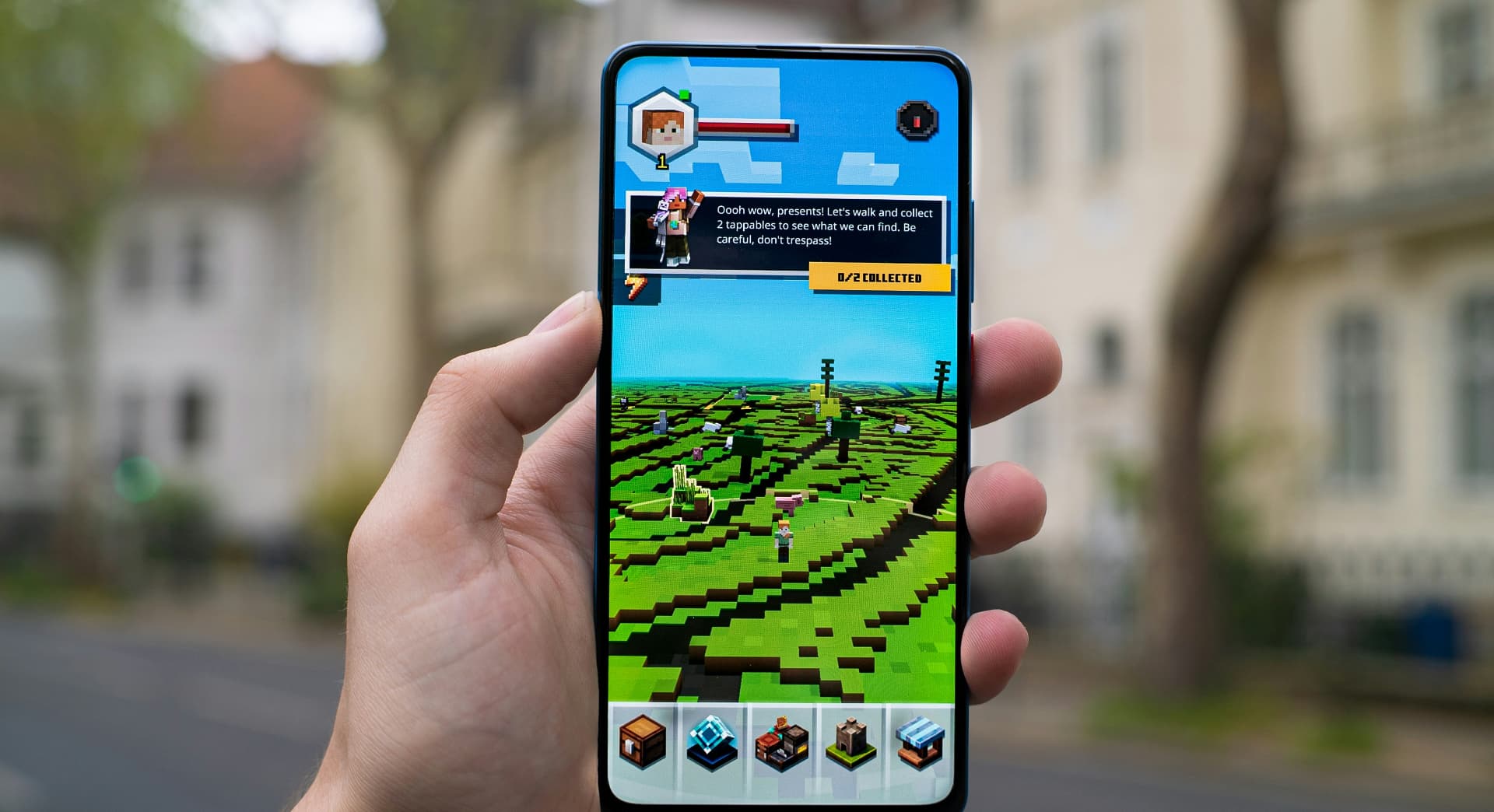 Minecraft shown on a smartphone