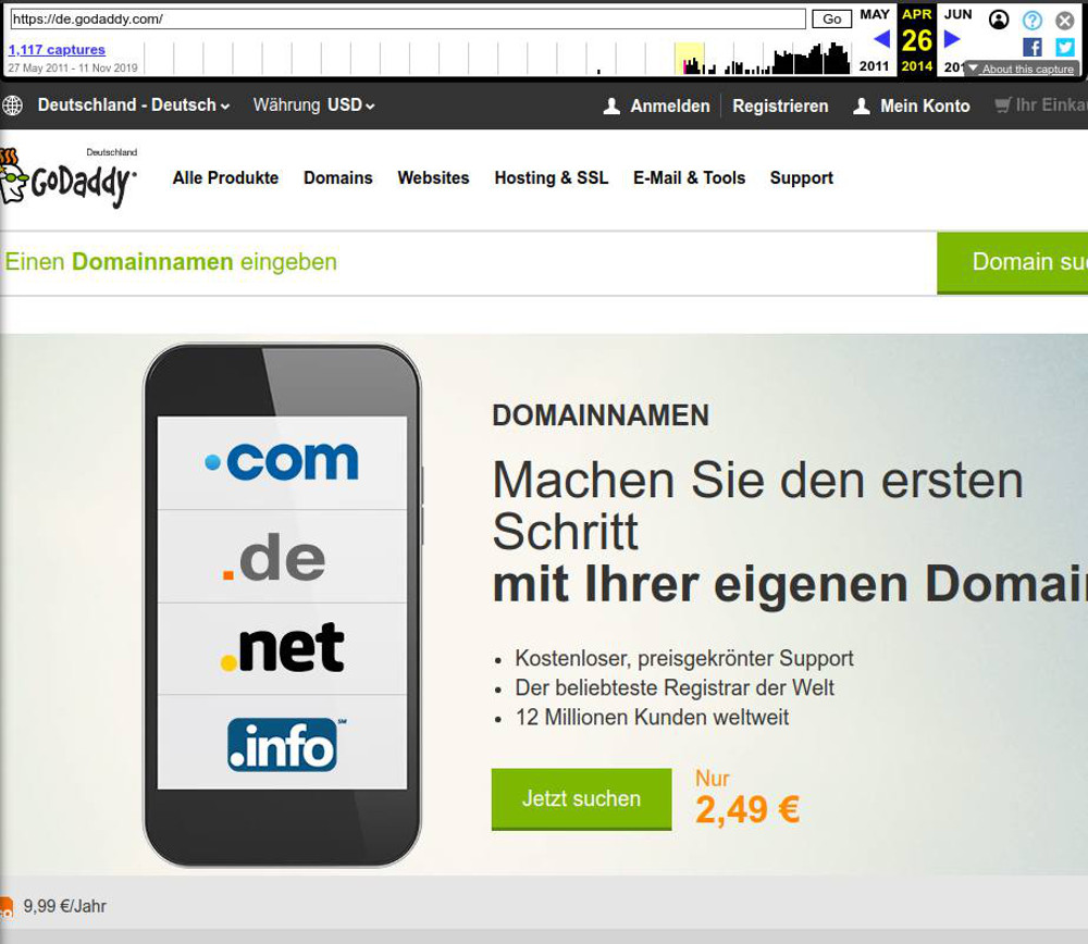 Abbildung 3: Startseite von GoDaddy im April 2014