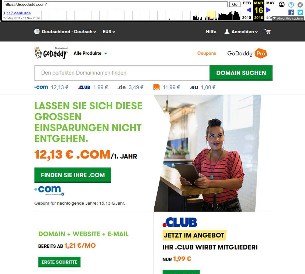 Abbildung 4: Startseite GoDaddy im März 2016