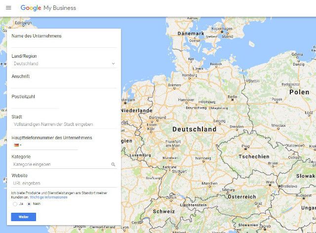 Abbildung - Anmeldungformular von Google My Business