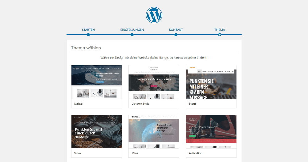 Abbildung - Managed-WordPress-Blog-Theme bei der Einrichtung wählen