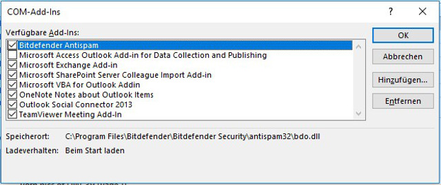 Abbildung06 - COM Add-ins deaktivieren Add-ins