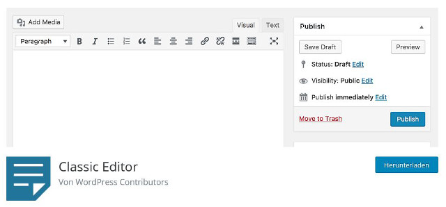 Abbildung - Der WordPress Classic-Editor als Plugin