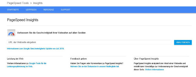 Abbildung - das Online-Analysetool Pagespeed Insights von Google