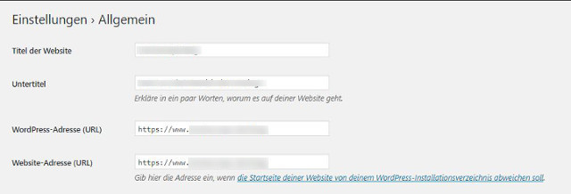 Abbildung - WordPress Allgemeine Einstellungen Umstellung der URL von HTTP auf HTTPS