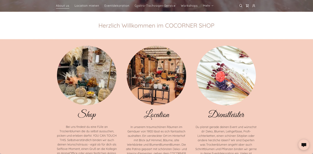 COCORNER SHOP_Von der Dried Flower Bar zum eigenen Online-Shop_Website