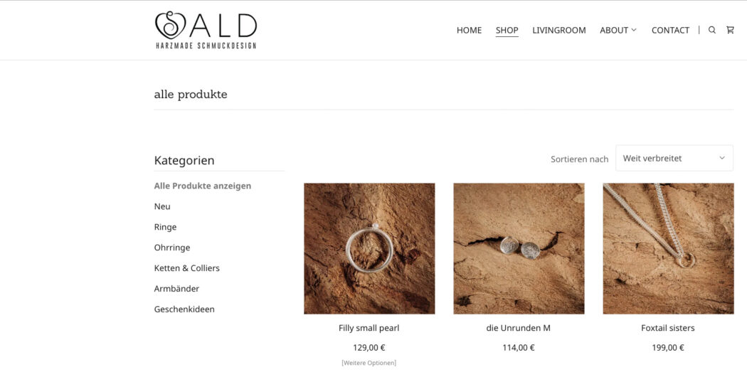 SALD harzmade Schmuckdesign- GoDaddy unterstützt beim Upcycling_SALD Website