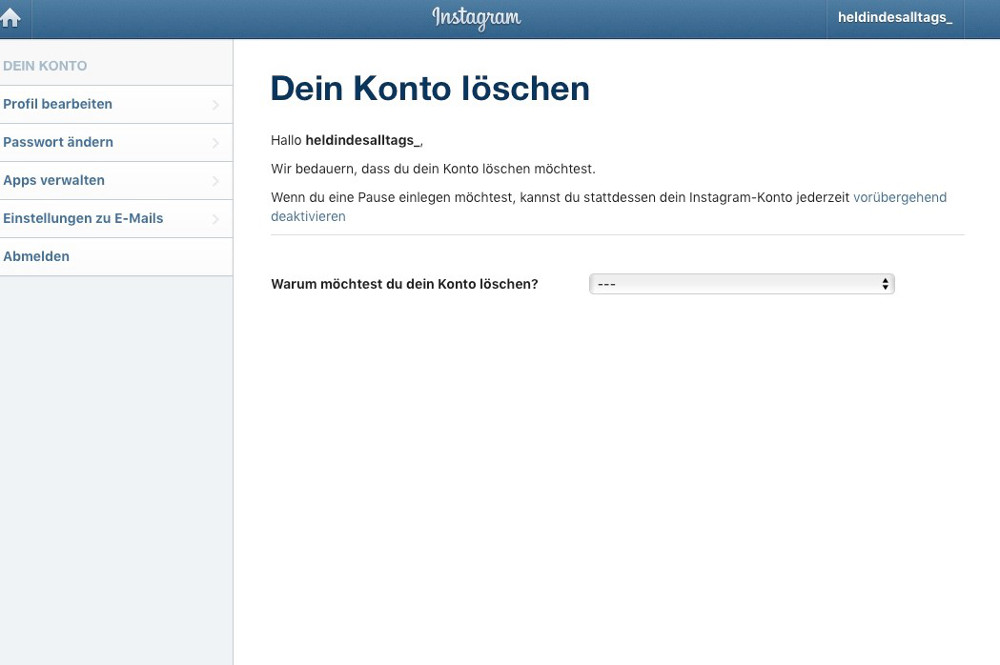 Instagram-Account löschen Abbildung-4 - Dein Konto löschen