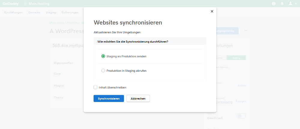 Abbildung - einfache Synchronisation von WordPress Webseite und WordPress-Staging-Umgebung