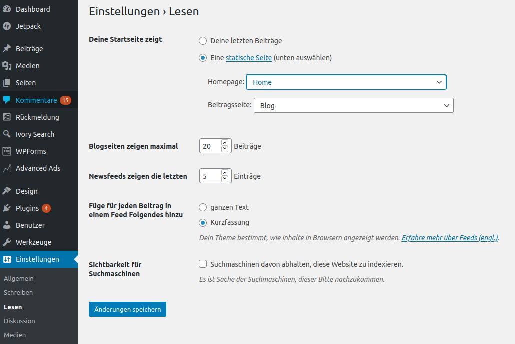 WordPress-Startseite ändern – Tipps für Webdesigner_Einstellungen