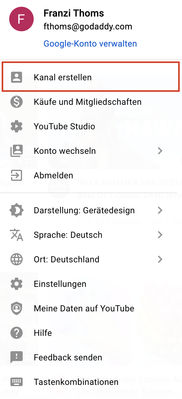 YouTube für Unternehmen_So erstellst du einen Kanal richtig_Dropdown