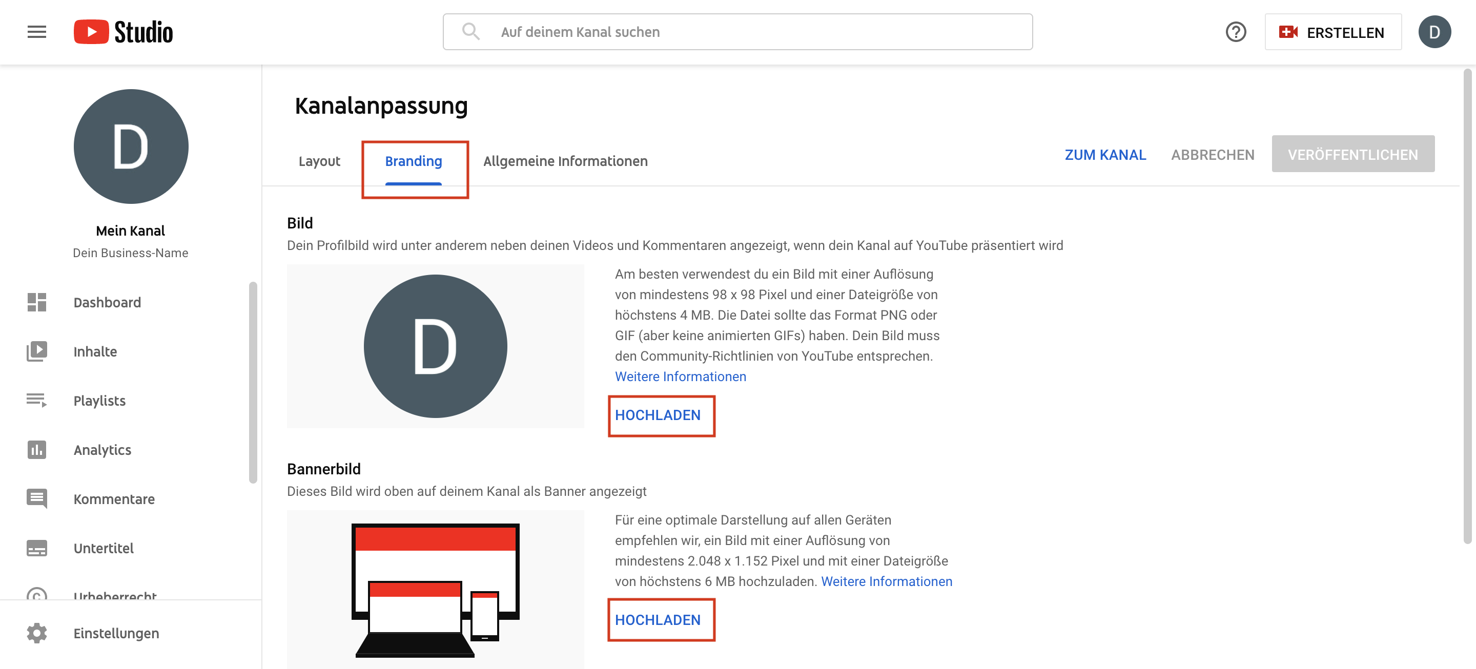 YouTube für Unternehmen_So erstellst du einen Kanal richtig_Kanalanpassung