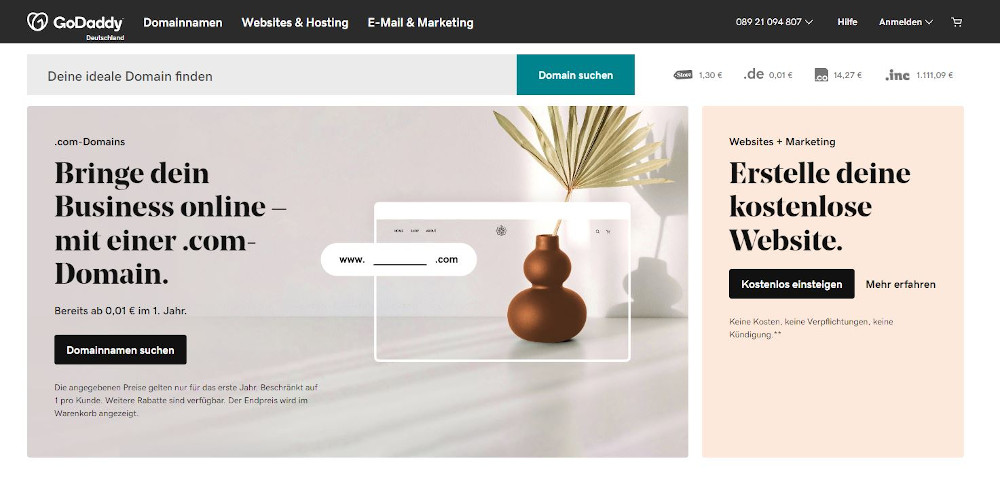 Abbildung: Webseite GoDaddy