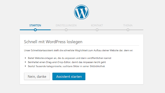 Abbildung - Einrichtungs-Assistent für die Erstellung einer neuen WordPress-Webseite