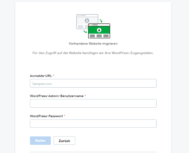 Abbildung - Automatische WordPress Migration - Einstellungen und Umzugsdetails