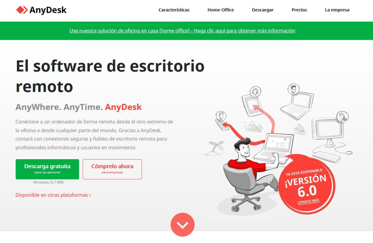 Imagen de la página web de AnyDesk, un programa de gestión de escritorios en remoto como Teamviewer.