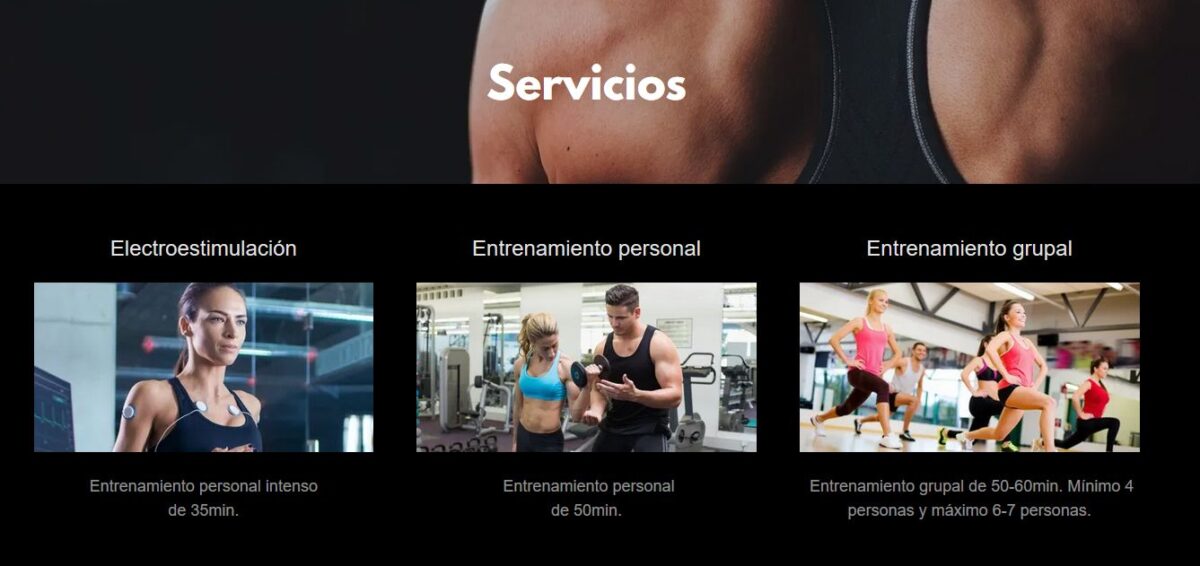 Imagen de los servicios que ofrece Body Up! en su página web.