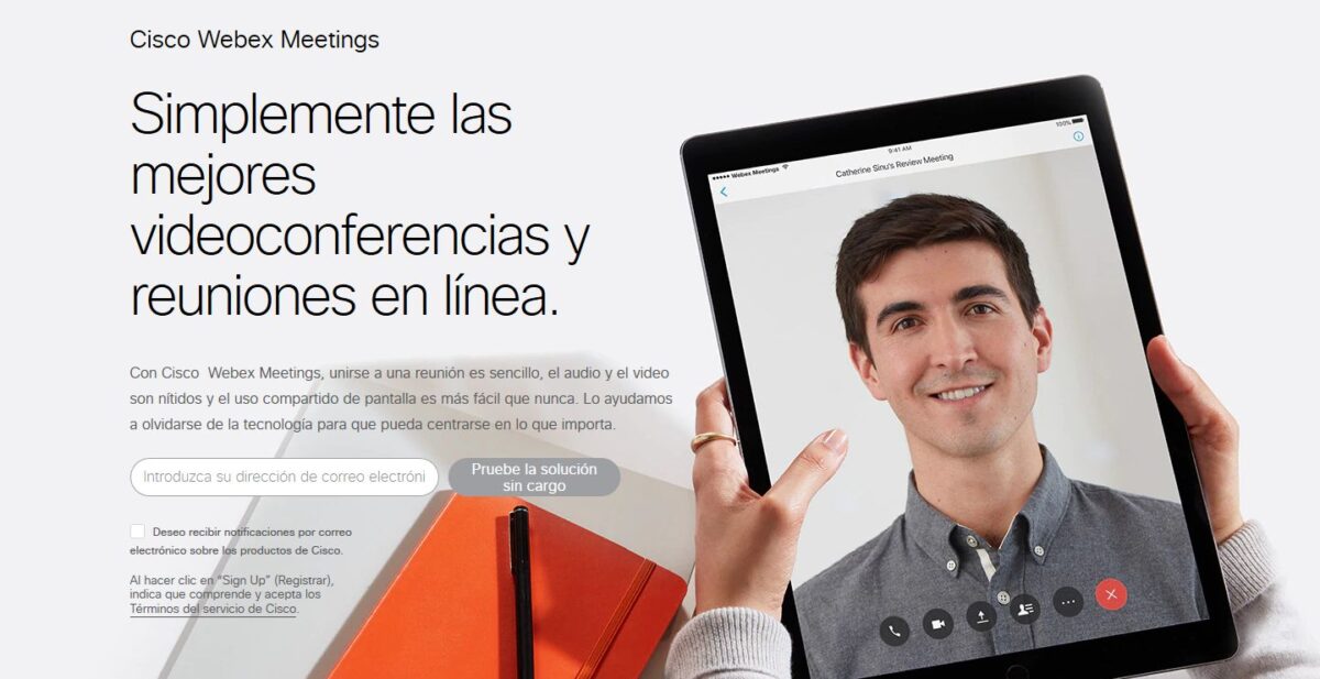 Imagen de la web de WebEx Meetings, un software para crear reuniones y trabajo colaborativo en empresas.