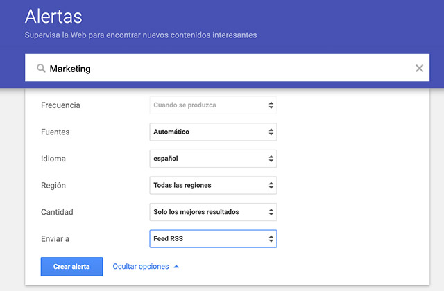 Enviar alertas de Google por Feed RSS