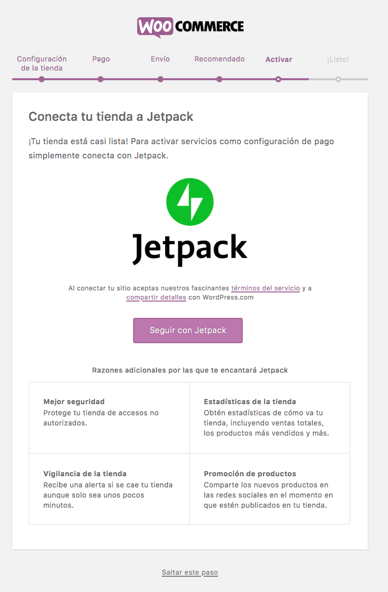 Activar Jetpack con WooCommerce