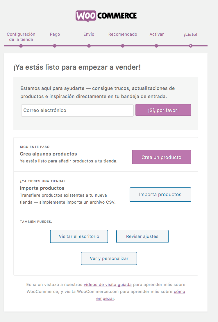 Finalización de la configuración básica de WooCommerce