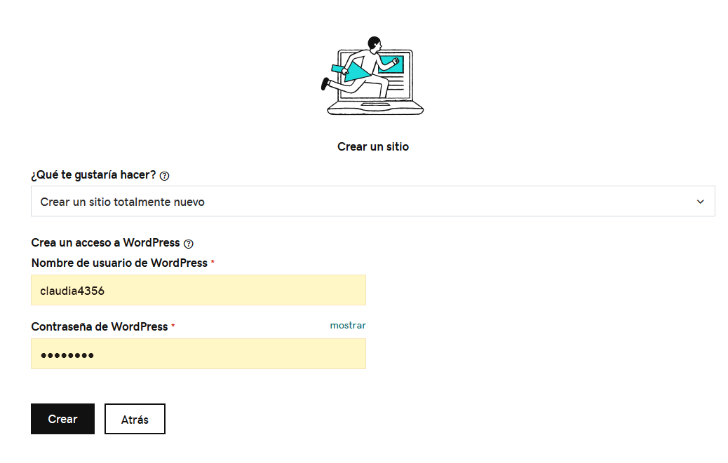 Crear datos de acceso a WordPress