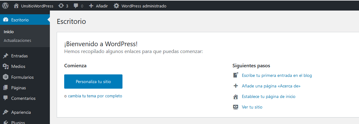 Escritorio de WordPress