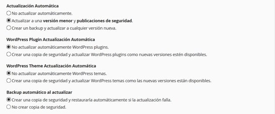 Configurar las actualizaciones de WordPress