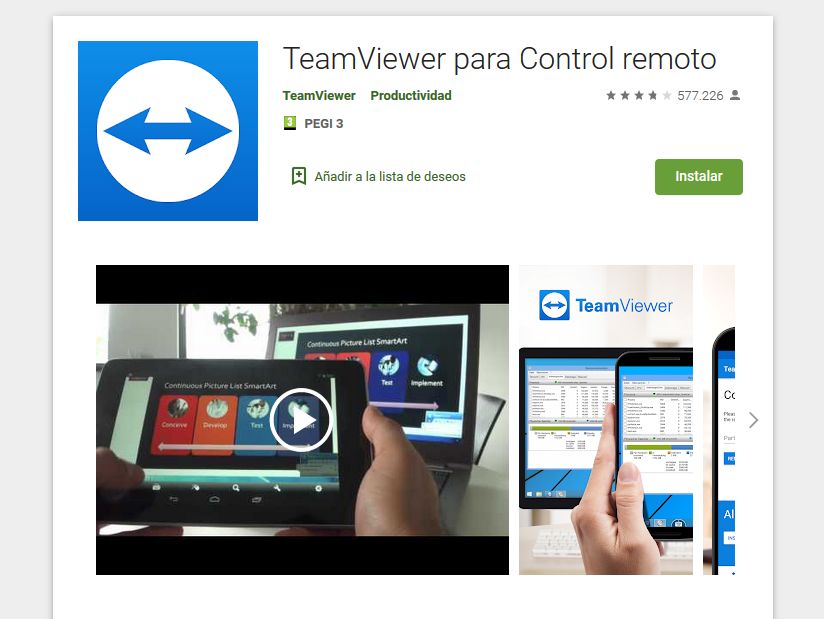 Imagen de la aplicación de Teamviewer para móviles, disponible en Google Play.