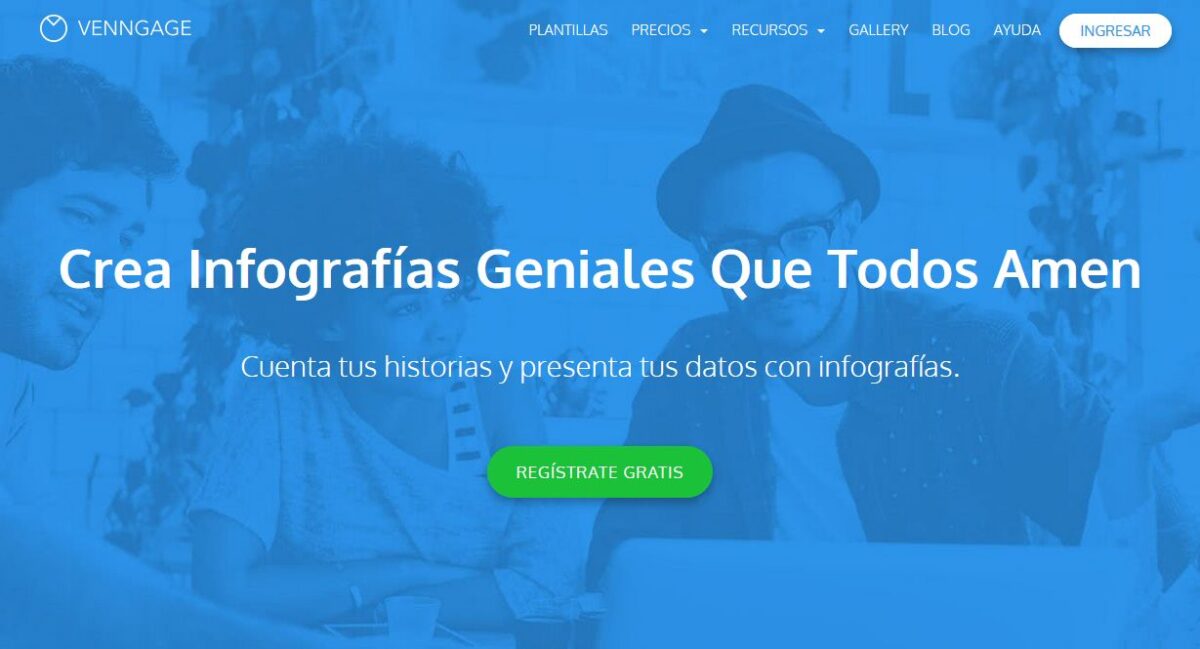 Imagen de portada de la web de Venngage, uno de los programas para hacer infografías que se ofrece en español